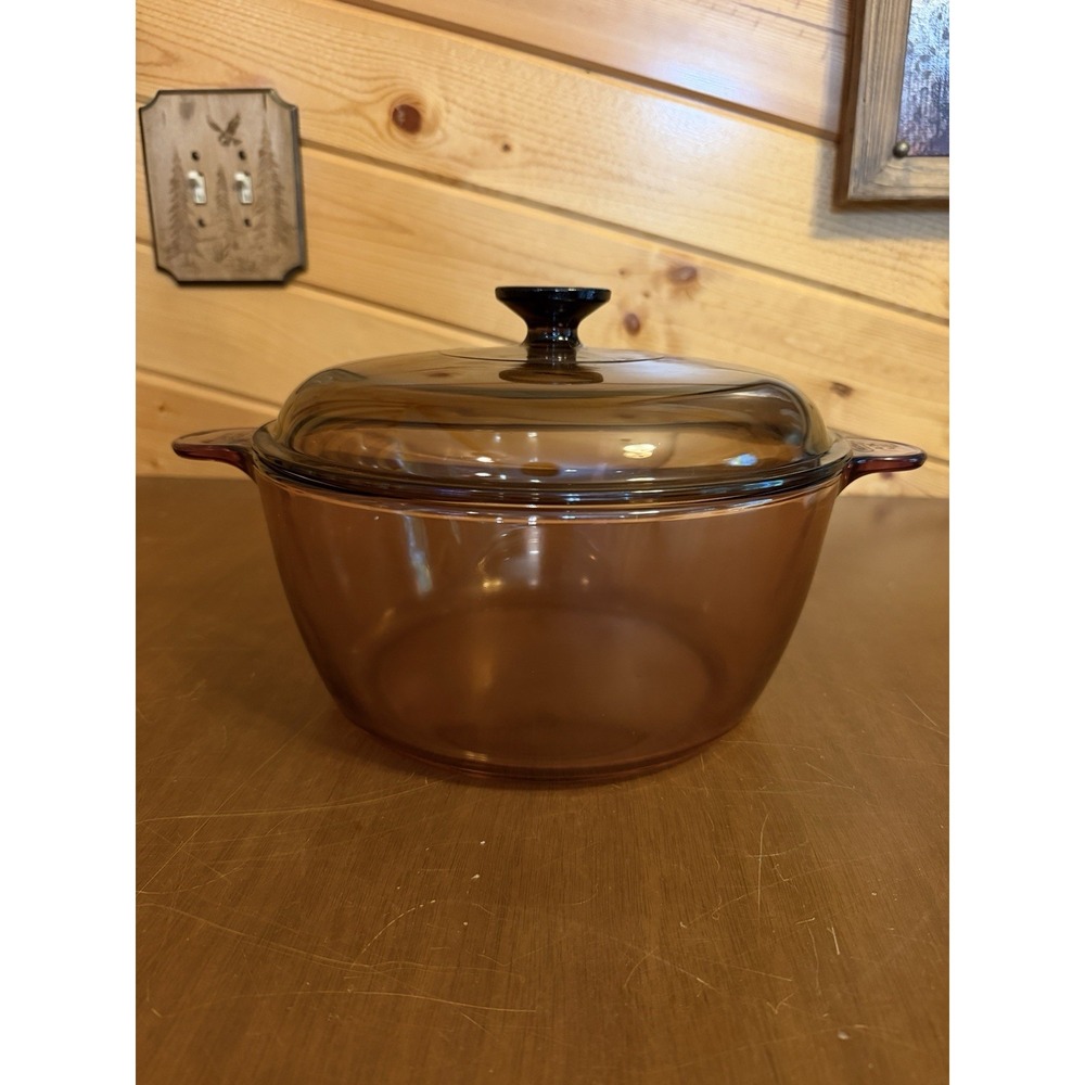 Visions Corning Ware Amber Glass 4.5L 5Qt Dutch Oven W/ Lid Vintage Made in USA